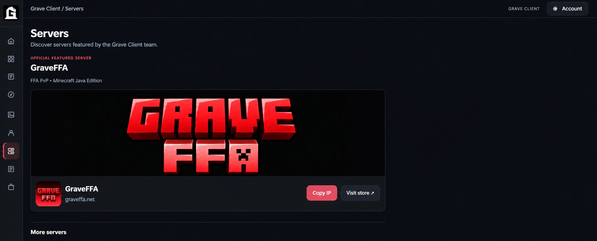 Actual Grave Client Featured Servers page with GraveFFA